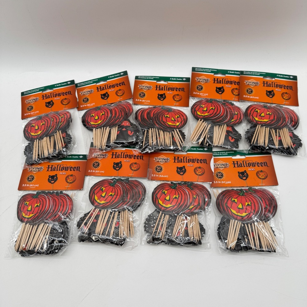 Beistle Halloween Picks Lot 9 Packs 450pc Orange Black Vintage Style Decor